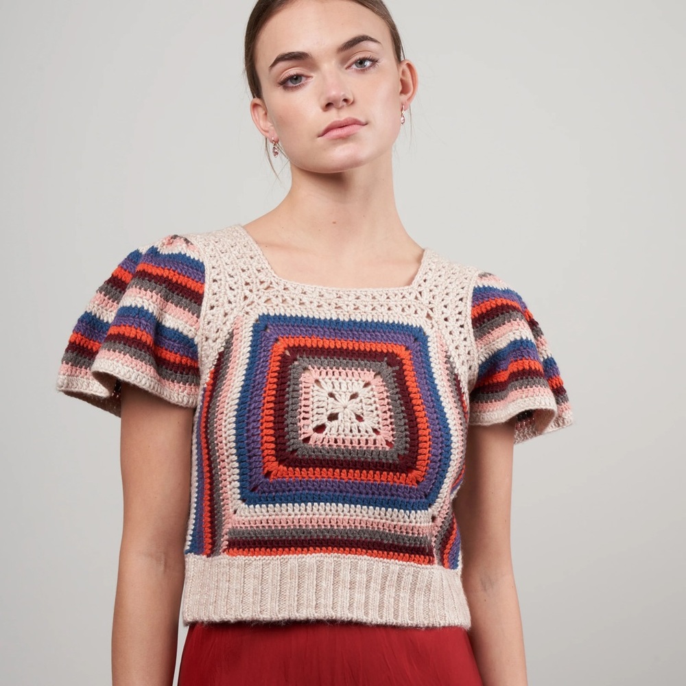 Sea NY Mena Crochet Flutter Sleeve Tank